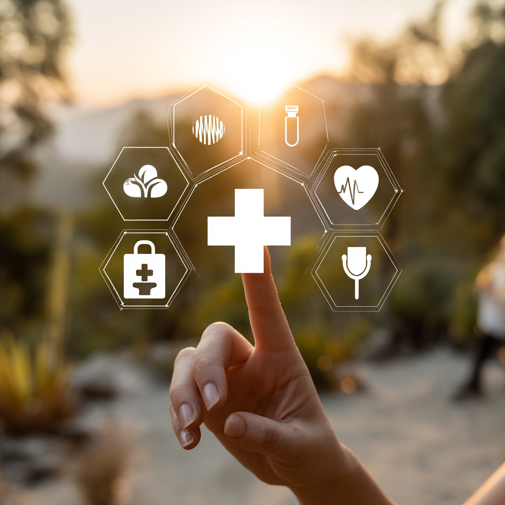 Itinai.com hand touching a medical cross symbol with icons on 56752b66 d0b5 419c a363 f27a9142f13a 2